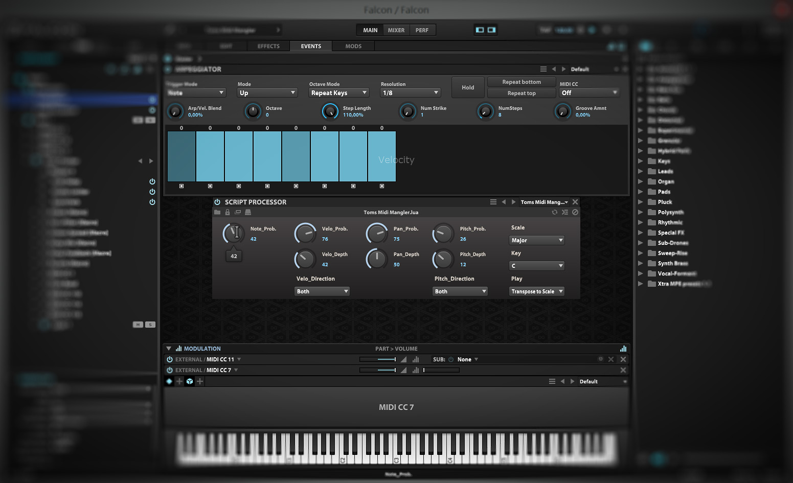 Toms Midi Mangler UVI Falcon My tool for live-wrangling of Midi data for UVI Falcon